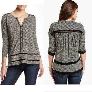 Lucky Brand Blanket Diamond Linen Blend Top